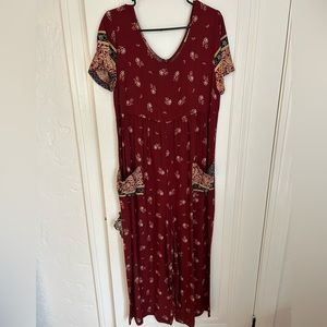 Medium short sleeve jumpsuit red